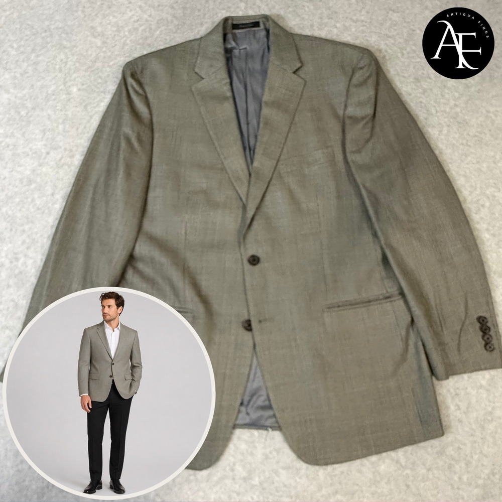 Lauren Ralph Lauren Mens 42R Silk Wool Blazer Grey Tan Micro Check Sport Coat